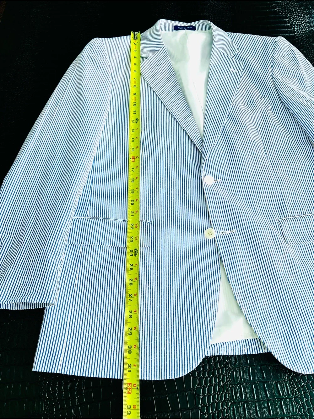 100% Cotton Alan Flusser Blue & White Striped Seersucker Sport Coat
